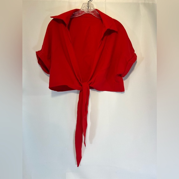 GOBLES Summer Short Sleeve Shirt V Neck with Tie Knot Batwing Blouse NIP Size:S - Picture 3 of 8